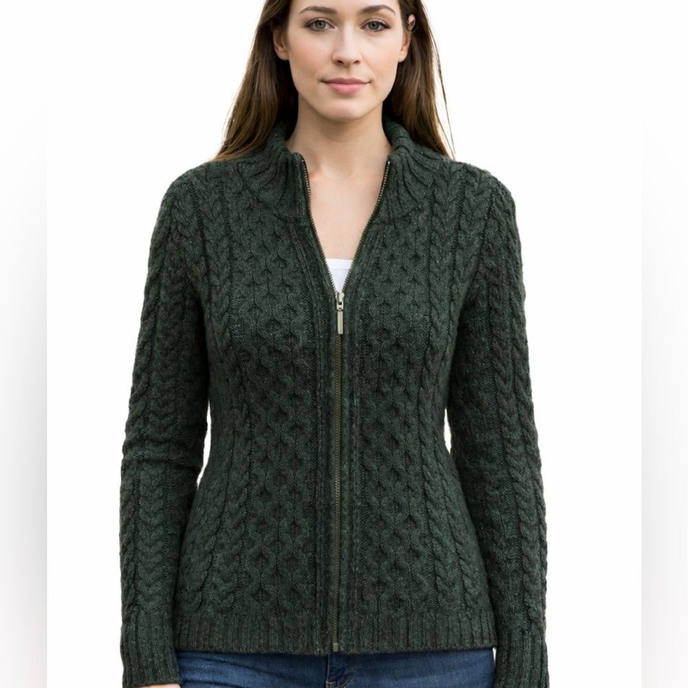 Inis Craft Zippered Cable Knit Cardigan NWOT